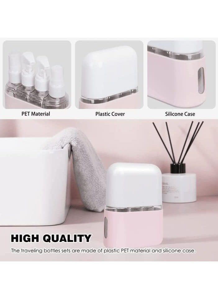Oasisgalore - Mini Shampoo Dispenser Portable Travel Bottle Set, Mini Shampoo Dispenser Travel, Travel Containers with Labels (Pink, 4 in 1) - Image 1