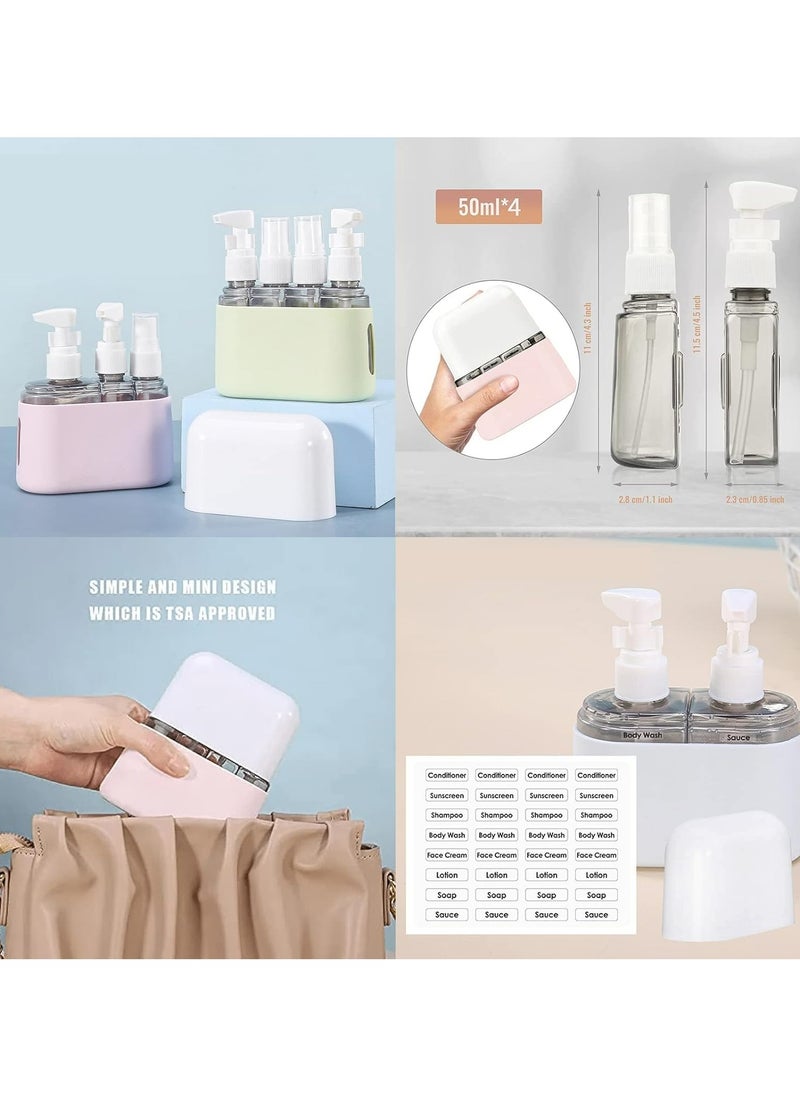 Oasisgalore - Mini Shampoo Dispenser Portable Travel Bottle Set, Mini Shampoo Dispenser Travel, Travel Containers with Labels (Pink, 4 in 1) - Image 1