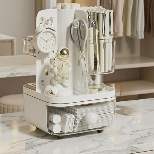 Hian 360° Rotating Makeup Organizer Cosmetic Storage Caddy ABS Plastic Vanity Organizer For Lipstick Brush Skincare Holder Space Saving Bathroom Countertop Stand For Women Girls, Pack of 1 - Image 1
