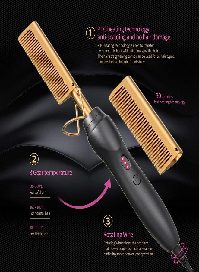 BudiGl Hot Comb Hair Straightener Pressing Combs - Ceramic Electric Straightening Comb for Natural Black Beard Wigs Holiday Gift - Image 2