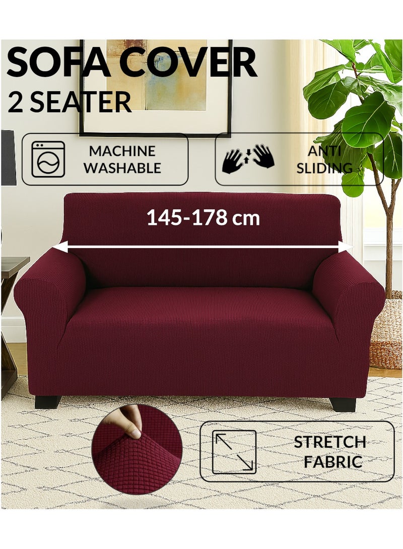 فابينني غطاء أريكة عالي التمدد بمقعدين، غطاء أريكة من القماش الناعم المصقول، تغطية كاملة رائعة لحماية الأثاث، غطاء منزلق بمقعدين، يناسب الأريكة القياسية والأريكة القابلة للاستلقاء مقاس 145-178 سم، لون عنابي - Image 1