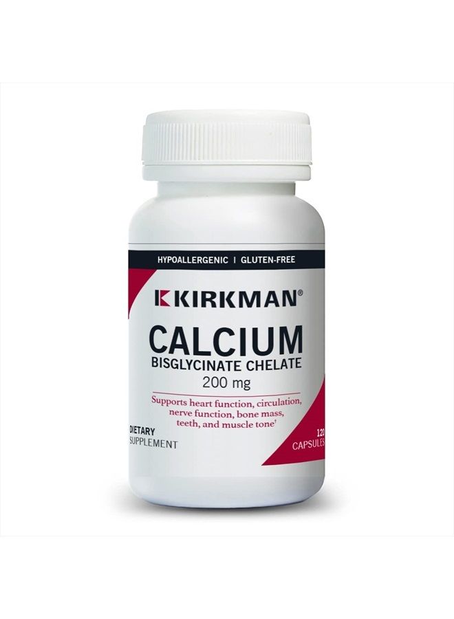 Kirkman Calcium Bisglycinate Chelate 200mg - 120 Capsules - Without Vitamin D3 - Helps Maintain Strong Bones - Hypoallergenic - Image 1