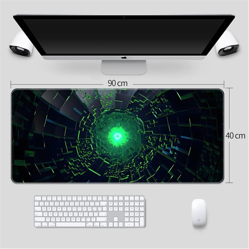 Large Gaming Mouse Pad, Extended Desk Mousepad with Stitched Edges, Non-Slip Rubber Base Mice Pad, Office Desk Mat, Keyboard Pad for Gamer, Office & Home (Green Light, 900x400x3 mm) - Image 4