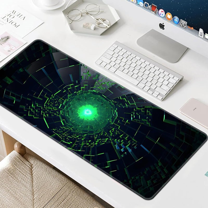 Large Gaming Mouse Pad, Extended Desk Mousepad with Stitched Edges, Non-Slip Rubber Base Mice Pad, Office Desk Mat, Keyboard Pad for Gamer, Office & Home (Green Light, 900x400x3 mm) - Image 3