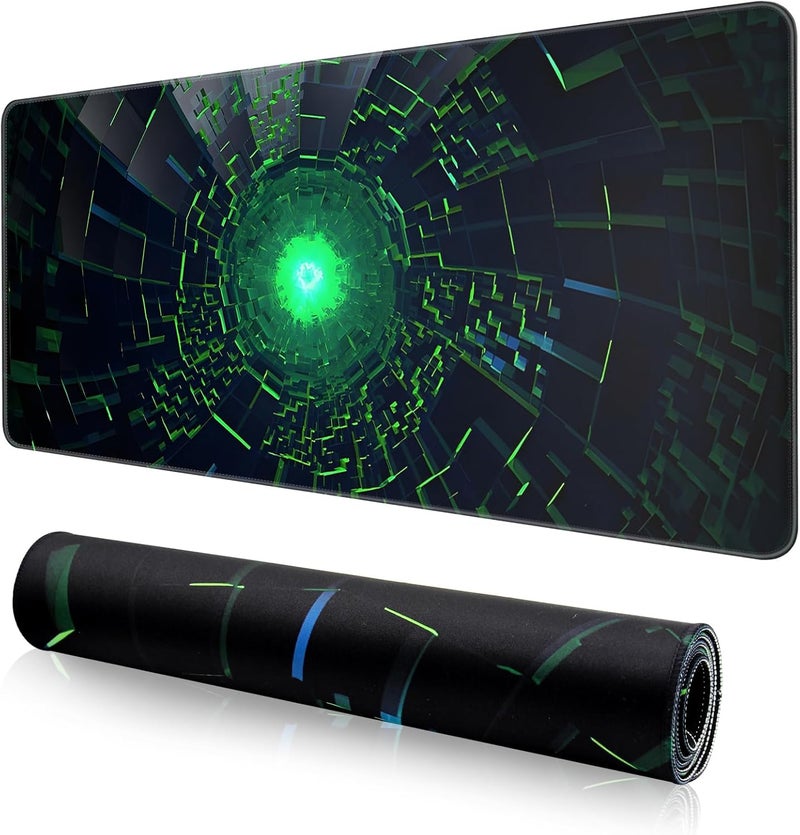 Large Gaming Mouse Pad, Extended Desk Mousepad with Stitched Edges, Non-Slip Rubber Base Mice Pad, Office Desk Mat, Keyboard Pad for Gamer, Office & Home (Green Light, 900x400x3 mm) - Image 1