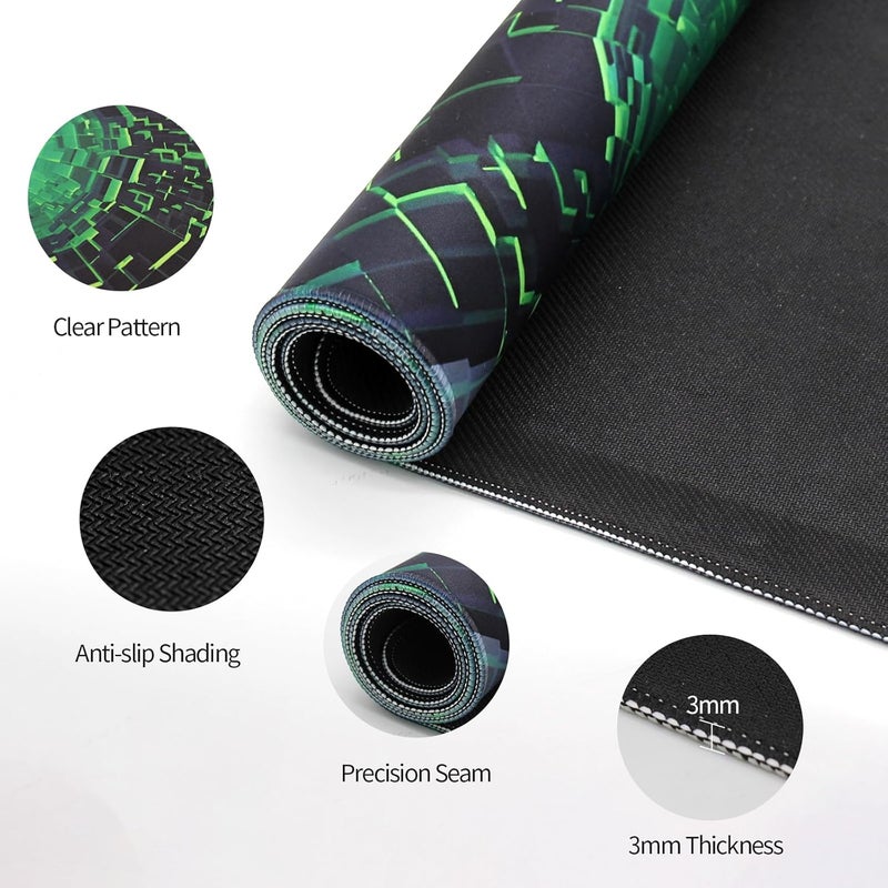 Large Gaming Mouse Pad, Extended Desk Mousepad with Stitched Edges, Non-Slip Rubber Base Mice Pad, Office Desk Mat, Keyboard Pad for Gamer, Office & Home (Green Light, 900x400x3 mm) - Image 5