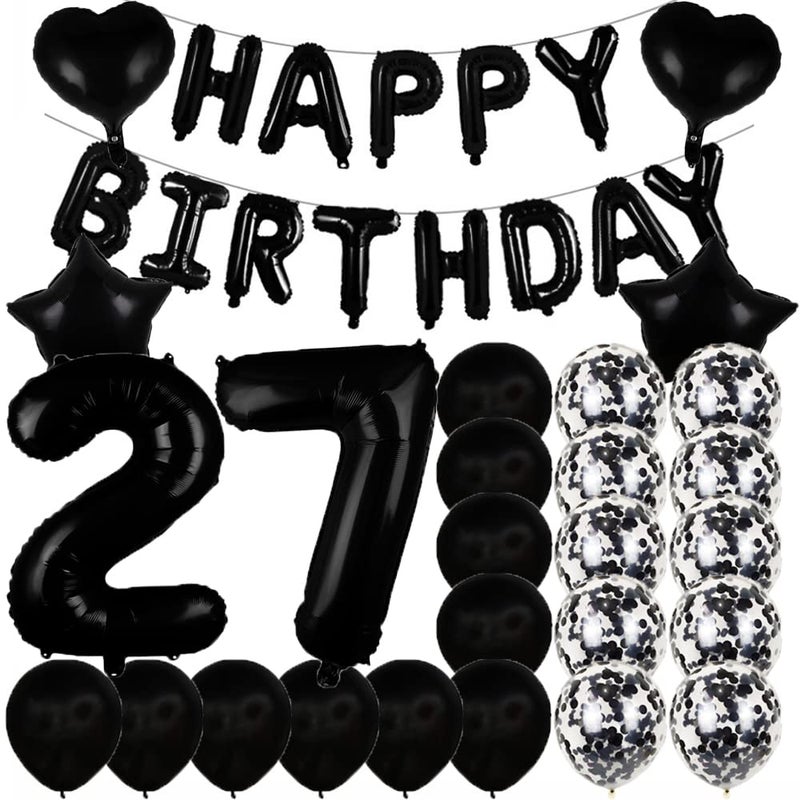 ZSNWGZ Sweet 27th Birthday Decorations Party Supplies,Black Number 27 Balloons,27th Foil Mylar Balloons Latex Balloon Decoration,Great 27th Birthday for Girls,Women,Men,Photo Props - Image 1