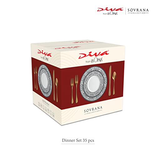 La Opala Diva, Sovrana Collection, Opal Glass Dinner Set 35 pcs, Regent Blue, White - Image 5