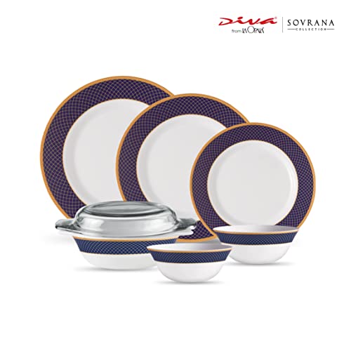 La Opala Diva, Sovrana Collection, Opal Glass Dinner Set 35 pcs, Regent Blue, White - Image 2