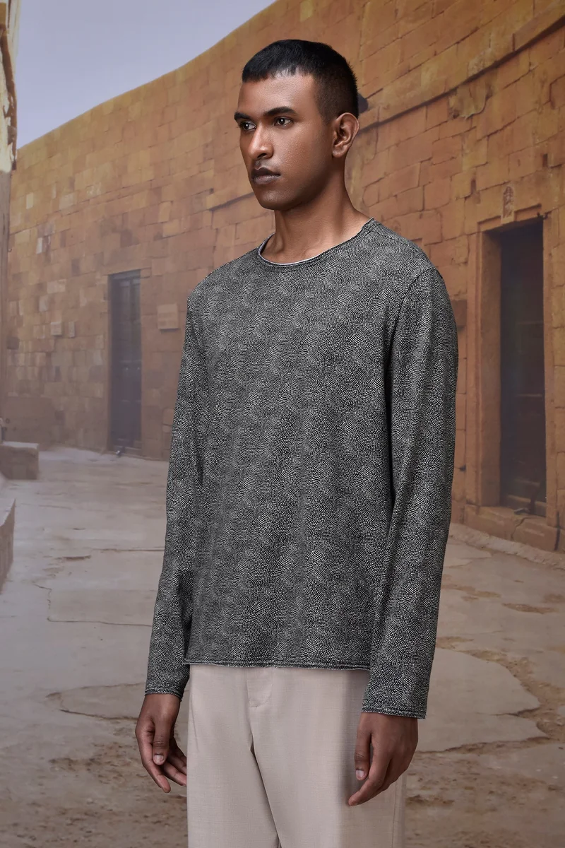 Genes Lecoanet Hemant Black Micro-Pattern Cotton Jersey Long-Sleeve T-Shirt