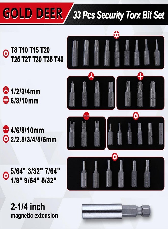 GOLD DEER 33PCS Security Torx Bit Set with Magnetic Extension Bit Holder and L spanner Tamper Resistant Star Bits Tamper Proof Allen Wrench Set Security Screwdriver Set - Image 2