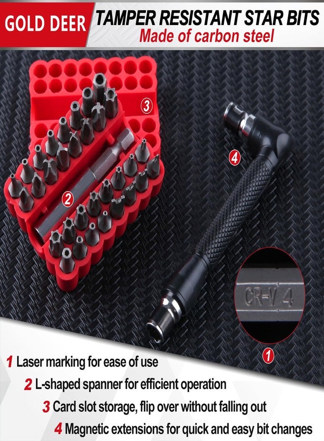 GOLD DEER 33PCS Security Torx Bit Set with Magnetic Extension Bit Holder and L spanner Tamper Resistant Star Bits Tamper Proof Allen Wrench Set Security Screwdriver Set - Image 5