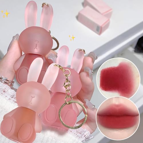 Baorder 3 Colors Cute Rabbit Matte Liquid Lipstick set, Velvet Lip Glaze 2 in 1 Key Chain Bunny Lip Gloss Lip Stain,Waterproof Long Lasting Non-Stick Cup Lip Clay for Kids Girls - Image 1