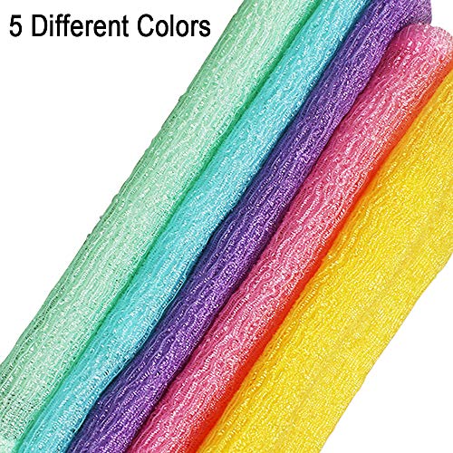 Aniann 5 Pcs Exfoliating Washcloth Towel, Japanese Exfoliating Cloth for Shower, Body Back Scrubber Bath Towel, Korean Net Sponge Nylon Bath Cloths Skin Loofah Wash Scrub Towels for Women (5 Colors) - Image 2