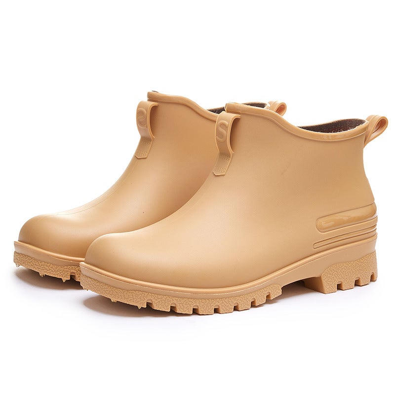 Fashion rain boots mens short waterproof shoes student rain boots non-slip water boots Womens thick-soled kitchen low-top rubber shoes cross-border Brown