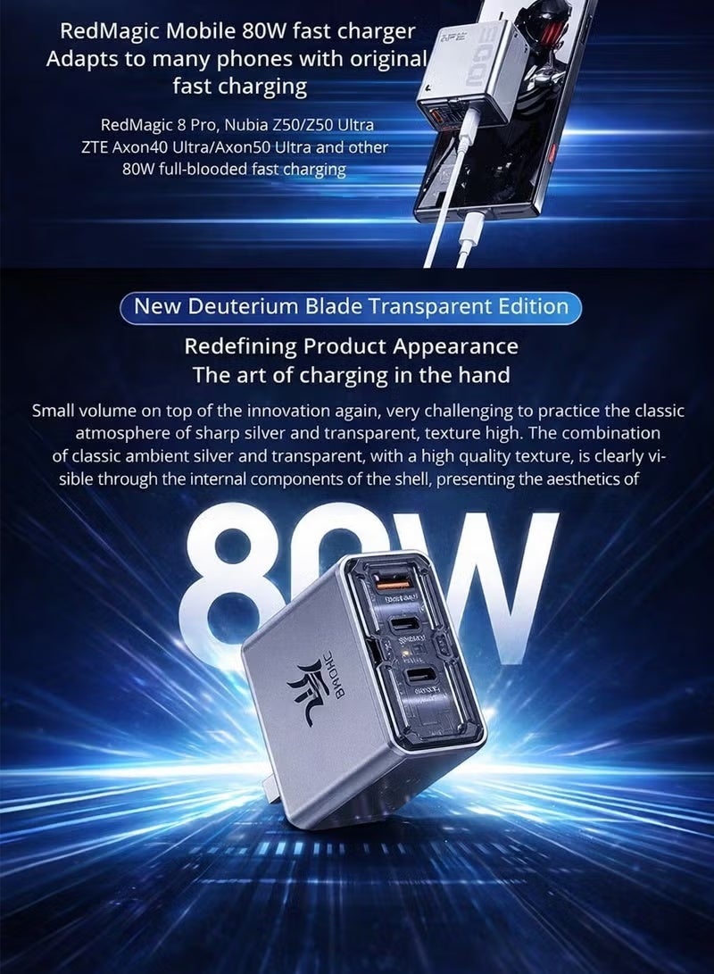 ريد ماجيك أجهزة شحن متعددة سريعة RedMagic 80W ، تصميم مدمج ثلاثي المنافذ ، دبوس قابلة للطي ، NeoCharger 3.0 ، لأجهزة RedMagic Astra ، Nova ، iPad ، الأجهزة اللوحية ، iPhone ، MacBook ، الكمبيوتر المحمول - بما في ذلك الكابل (النسخة الأمريكية) - Image 3