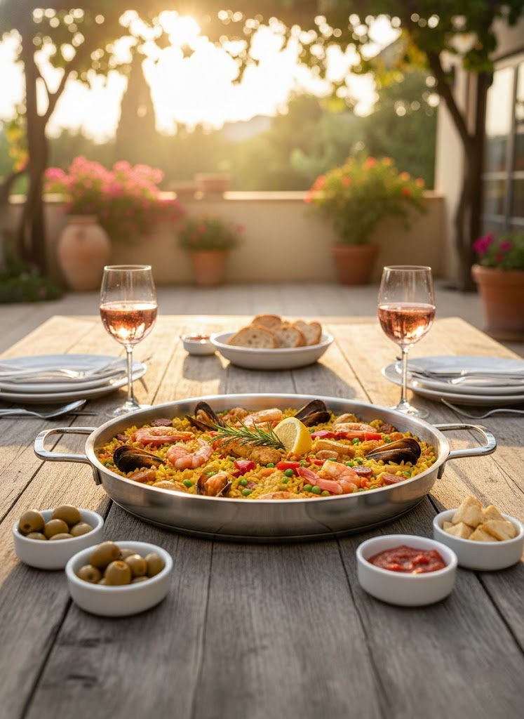 Easy Cooking Stainless Steel Paella Pan with Double Handle 20cm Silver 18/10 (Made in Turkey) - Image 1
