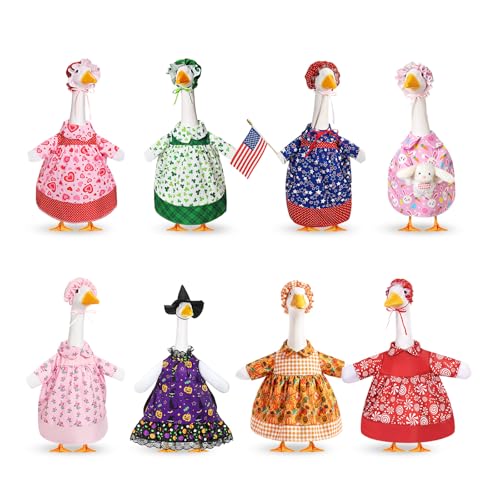 Silicherry 8 Set Holiday Seasonal Baby Goose Outfits for 17 Cement Porch Goose Statue Valentine Easter Spring St Patrick All Season Costume for Lawn Garden Patio Indoor Outdoor DecorGirl Style - Image 1