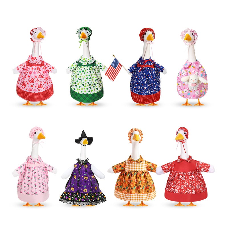 Silicherry 8 Set Holiday Seasonal Baby Goose Outfits for 17 Cement Porch Goose Statue Valentine Easter Spring St Patrick All Season Costume for Lawn Garden Patio Indoor Outdoor DecorGirl Style - Image 2