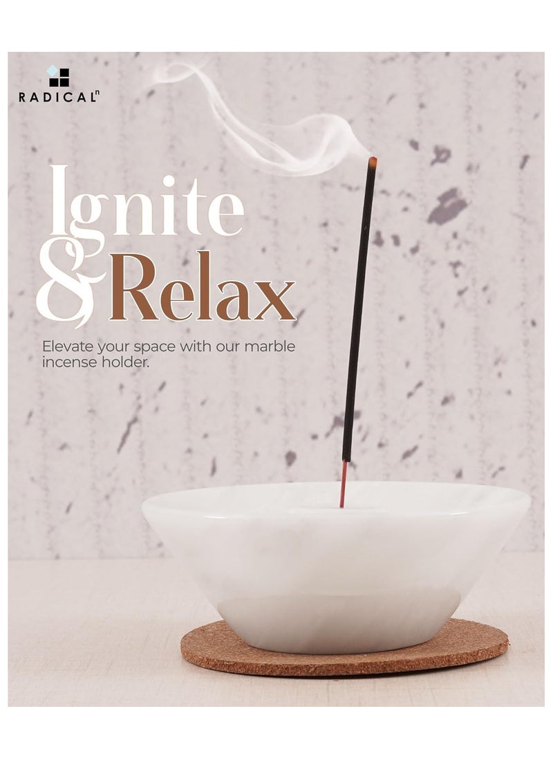 RADICALn - Radicaln Incense Holder White Handmade Marble 5.5" Inch Palo Santo Holder Easily Grab Incense Ashes with Incense Sticks- Incense Burner for Home Décor - Image 1