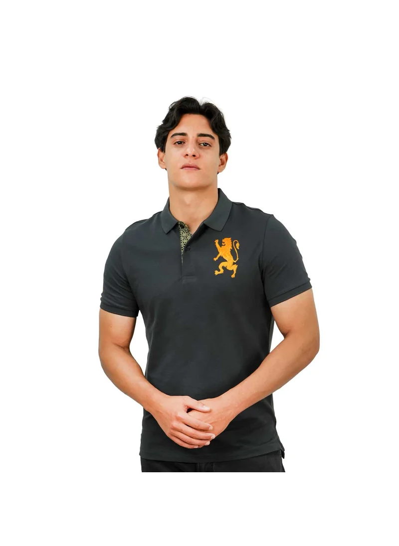 GIORDANO Men's 3D Lion Polo: Slim Fit, Bold Embroidery, Premium Pique