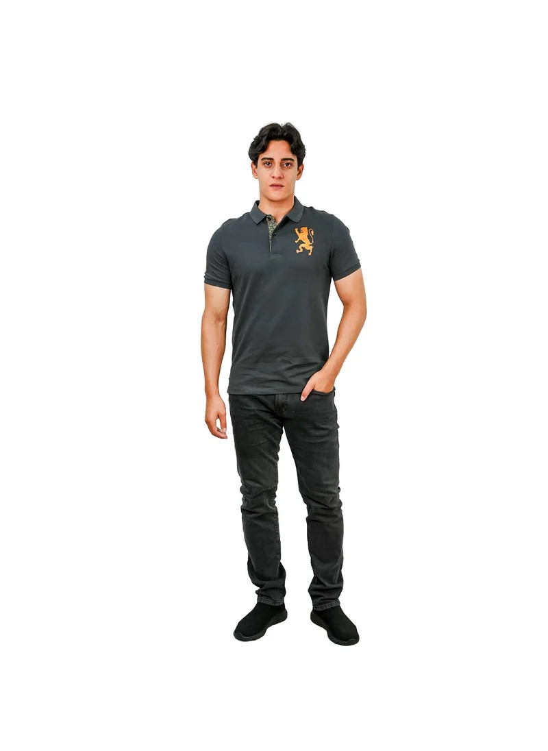 GIORDANO Men's 3D Lion Polo: Slim Fit, Bold Embroidery, Premium Pique