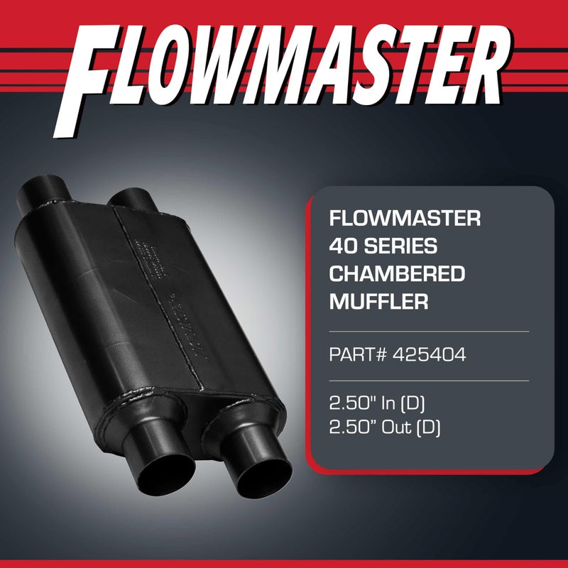Flowmaster 40 Series Original Chambered Muffler â€“ 2.50â€ Dual In / 2.50â€ Dual Out â€“ Aggressive Sound â€“ 16-Gauge Aluminized Steel â€“ For Muscle Cars, Street Rods, Trucks, SUVs & Strip Builds (425404) - Image 2