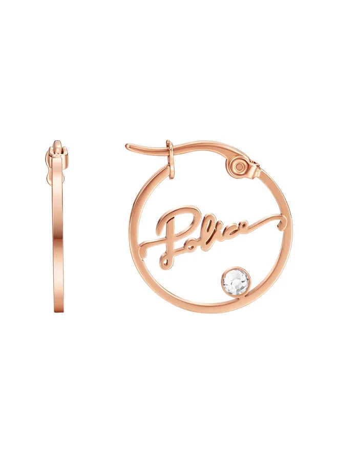 POLICE Petite Ladies Hoops Earrings with Rose Gold Plating and  Script