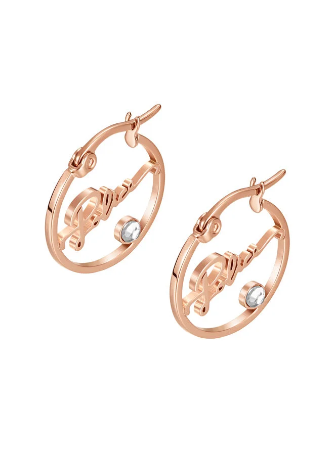 POLICE Petite Ladies Hoops Earrings with Rose Gold Plating and  Script