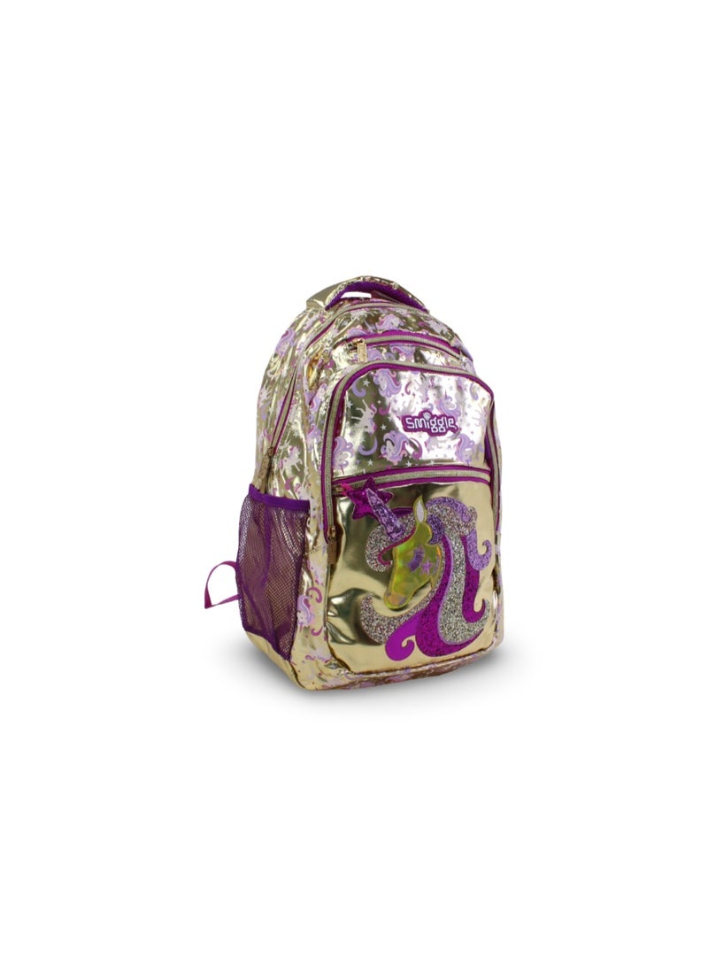 سميجل حقيبة ظهر Smiggle بتصميم وحيد القرن، مقاس 17 بوصة – لون ذهبي - Image 1