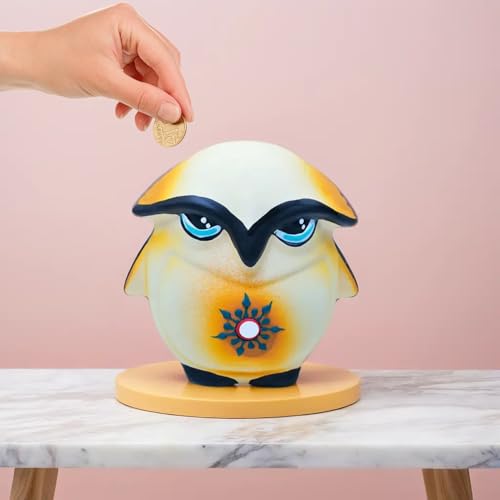 Potter's Magic Piggy Bank with Lock | Ceramic (Without Glaze) Lucky Scholar Owl Money Bank for Kids Savings | Gulak/Undiyal/Coin Box for Girls & Boys - Image 1