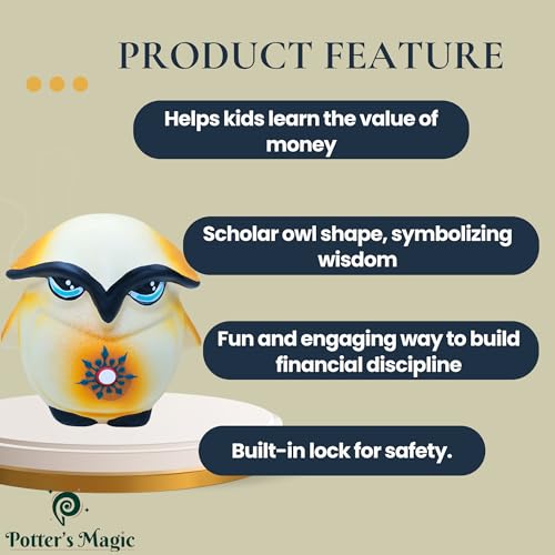 Potter's Magic Piggy Bank with Lock | Ceramic (Without Glaze) Lucky Scholar Owl Money Bank for Kids Savings | Gulak/Undiyal/Coin Box for Girls & Boys - Image 3