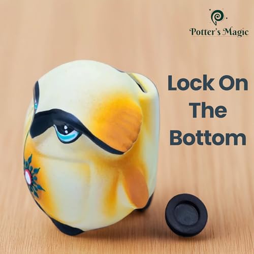 Potter's Magic Piggy Bank with Lock | Ceramic (Without Glaze) Lucky Scholar Owl Money Bank for Kids Savings | Gulak/Undiyal/Coin Box for Girls & Boys - Image 4