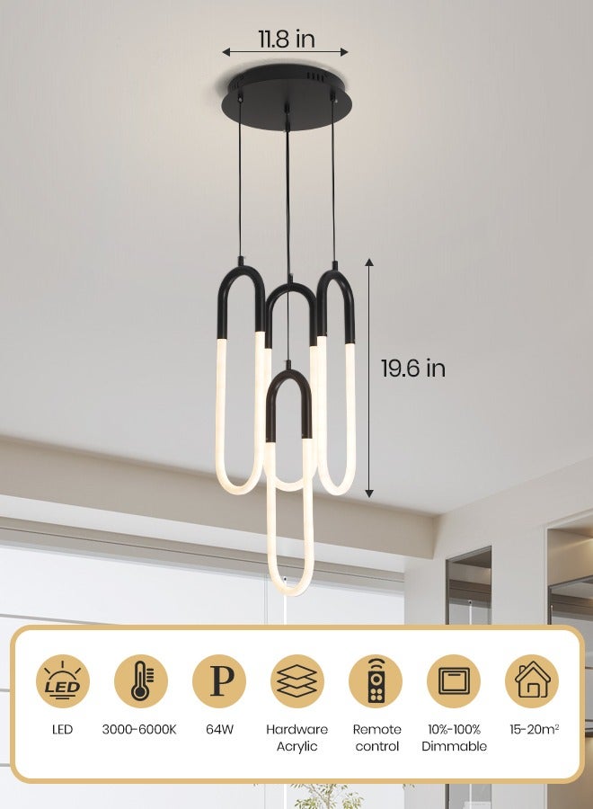 YATAI LIGHTING Black Oval Pendant Light, Adjustable Height and Dimmable LED 3000K-6000K with Remote Control, Modern Hanging Light for Dining Room, Bedroom, and Kitchen Island,64W - Image 2