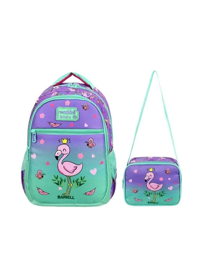 Magu Girls' Purple and Green Flamingo Patterned School Bag and Lunch Bag Set - Waddell Kids