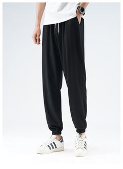 Men's Plush Loose Straight Leggings Sweatpants Black