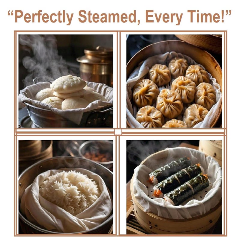 WUD 6 Idli cloths for Steaming idlis, momos, dumplings, rice. size 17 x 19 inch, Material - Unbleached Cotton, Hemmed Edges - Image 2