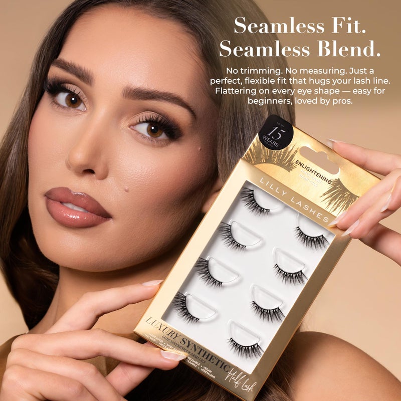 Lilly Lashes Luxury Synthetic Half Lashes (Pack of 4), False Eyelashes, Natural Looking Wispy Lash Strips, Multi-Pack Reusable Up To 15x, Eyelash Glue not Included (Enlightening) - Image 4