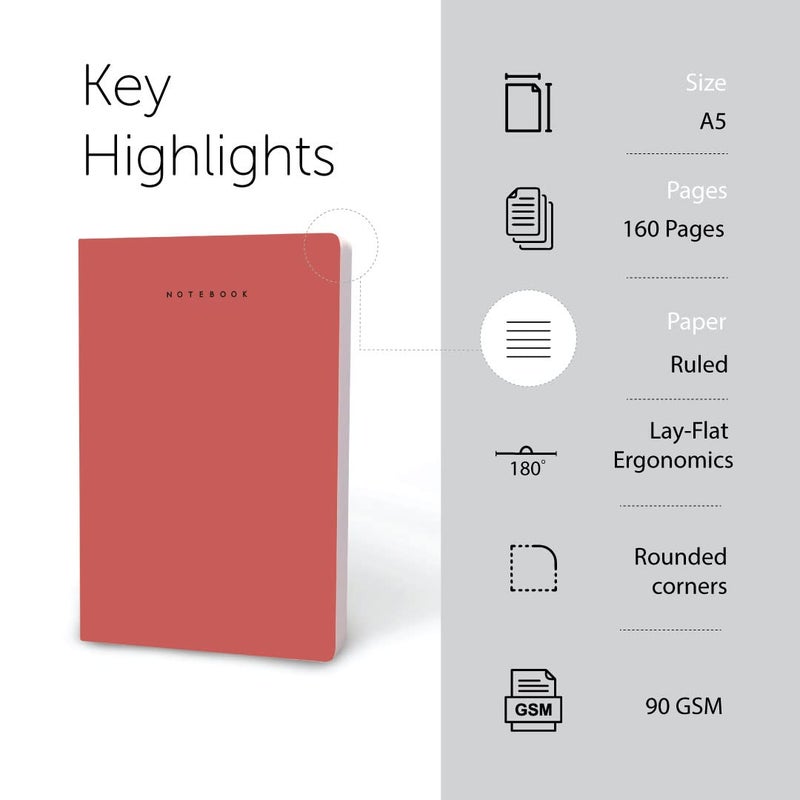 FACTOR NOTES A5 Notebook: 90 GSM | Ruled | 160 Pages (Redwood) - Image 2