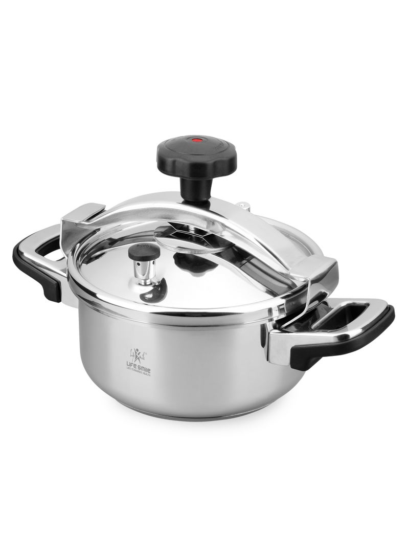 Life Smile 4Liters 18/10 Stainless Steel Pressure Cooker with Steamer Basket & Glass Lid | Induction Base | Safe Locking Lid System – Silver silver - Image 1