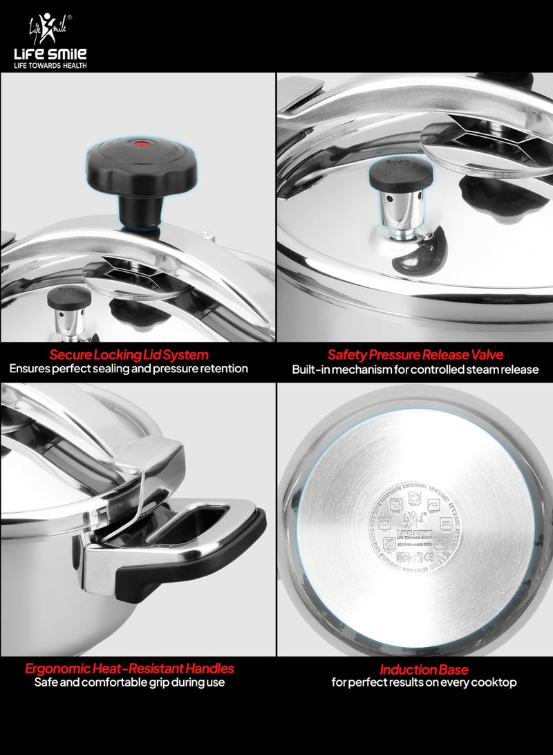 Life Smile 4Liters 18/10 Stainless Steel Pressure Cooker with Steamer Basket & Glass Lid | Induction Base | Safe Locking Lid System – Silver silver - Image 4