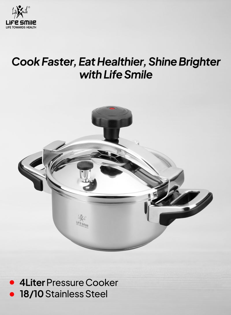 Life Smile 4Liters 18/10 Stainless Steel Pressure Cooker with Steamer Basket & Glass Lid | Induction Base | Safe Locking Lid System – Silver silver - Image 2