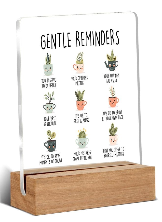 WEZADUK Inspirational Mental Health Gifts for Women Men, Positive Affirmations Gifts, Gentle Reminders Therapy Office Decorative Signs Plaque for Desk - Image 1