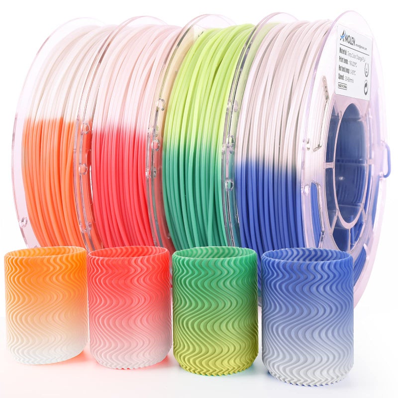 AMOLEN 3D Printer Filament Bundle Temp Change PLA Filament 175mm BundleColor Change with Temperature Filament Sets 3D Printing Filament 002mm GreenBlueRedOrange 200g X 4
