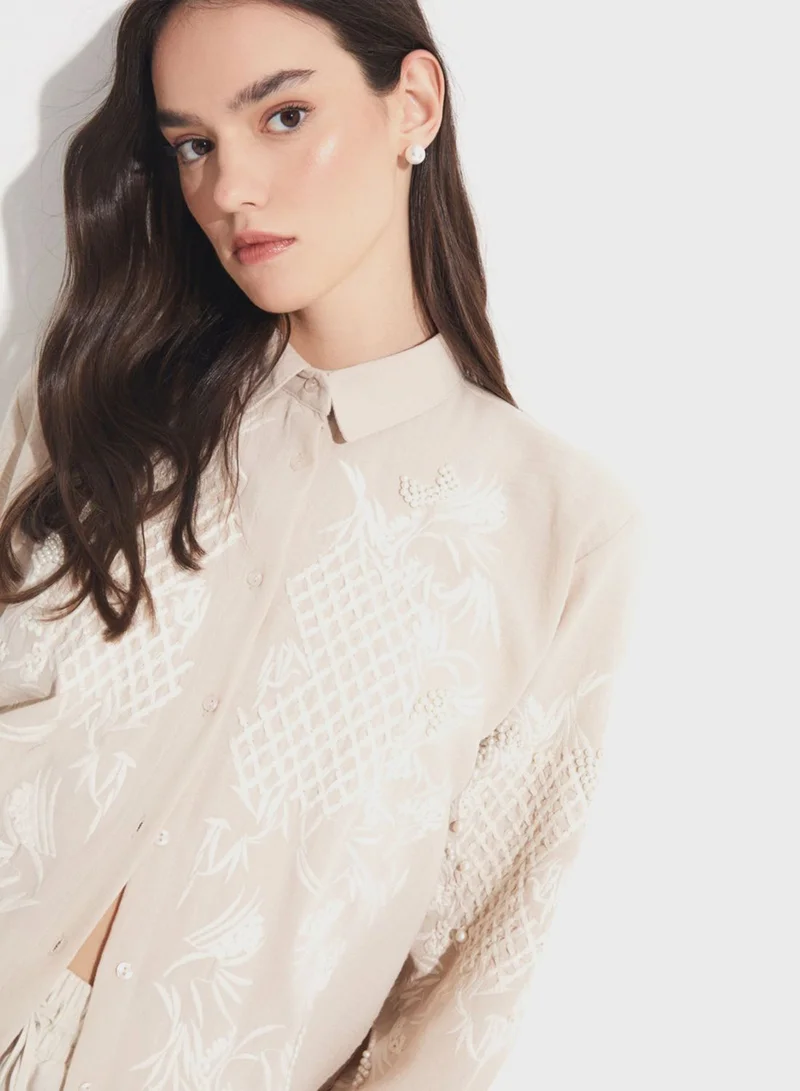 JUNE Embroidered Button Down Shirt