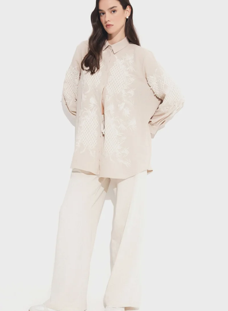 JUNE Embroidered Button Down Shirt