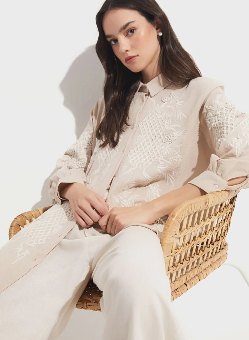 JUNE Embroidered Button Down Shirt