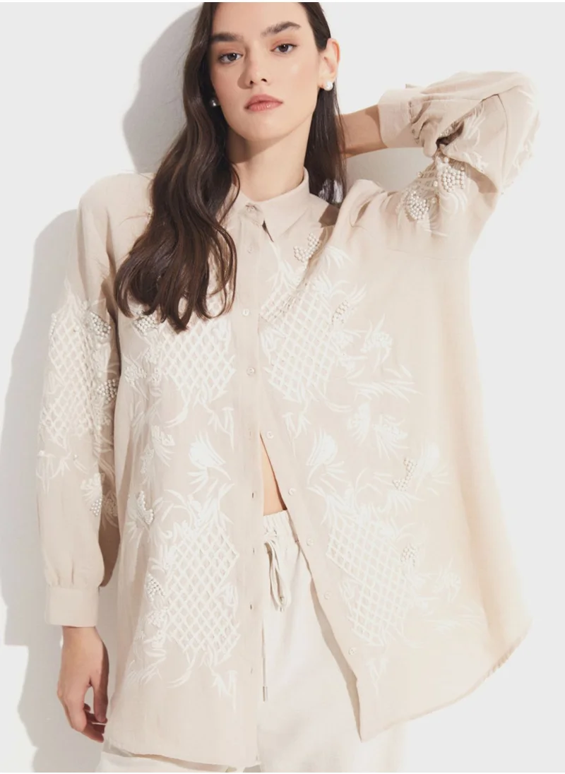 JUNE Embroidered Button Down Shirt