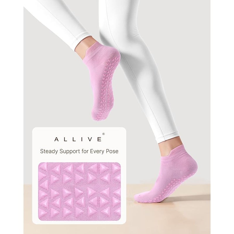 ALLIVE Pilates Socks for Women, Bamboo Fiber Breathable Non Slip Grip Yoga & Barre Dance Gym Workout Socks, Studio & Home Use - Image 4