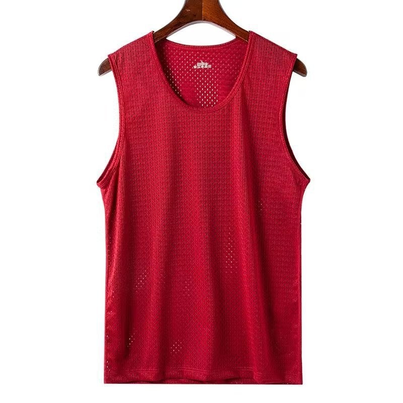 Sports Vest Mens Summer Mesh Ice Silk Quick-drying Fitness Top Waistcoat Basketball Running Loose Sleeveless T-shirt vest white  - Image 4